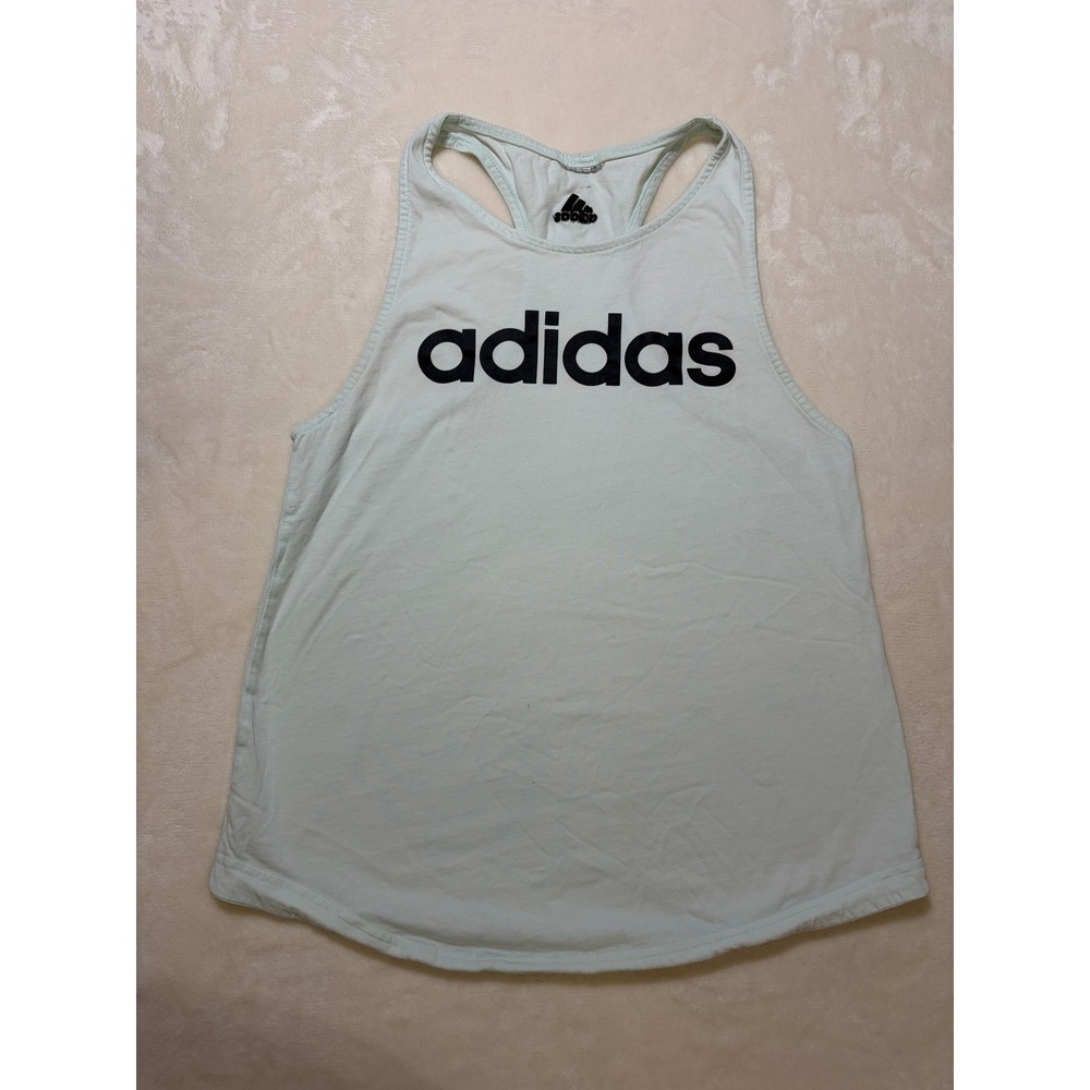 Adidas Mint Green Logo Graphic Racerback Tank Top‎ Womens Medium Excellent